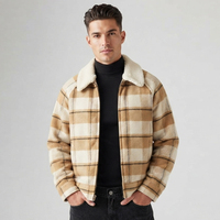 Veste en polaire à carreaux pour homme avec doublure en sherpa, fermeture éclair, hiver, épaisse, en flanelle de laine et polyester, col rabattu