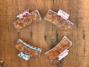 New Arrival Western Style Handmade <b>Tooled</b> Leather Hair Claw <b>Clips</b> Real Handmade Leather Hair Pins Accessories for Women and Girl - Product Image 2