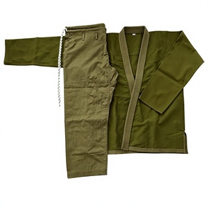 VICS SPORTS Green Karate <b>Kimono</b> 100% Cotton 100g Unisex Adult Regular Fit Breathable Martial Arts Wear with Navy <b>Belt</b> - Product Image 3