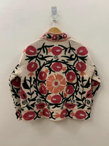 Veste matelassée en coton pour femme, fabriquée à la main, artisanale indienne, cardigan crème, vêtement d'hiver, style bohème chic, ouverte sur le devant, réversible - Product Image 2