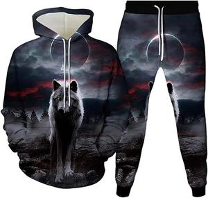 Survêtement homme automne à motif loup, sublimation, polyester respirant, à capuche, style décontracté - Product Image 6