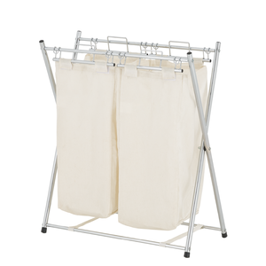 Foldable Double Tier Clothing Organizer <b>Laundry</b> hamper Rack Minimalist Standing Rectangle Shape for Bathroom Use - Product Image 6