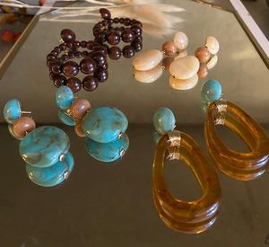Golden Brown Resin Hoop and Bead Earrings | Earth Tone Resin Fashion Jewelry Set | <b>Retro</b> Resin Earrings Assorted Resin craft - Product Image 6
