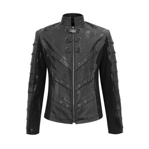 เสื้อแจ็คเก็ตแฟชั่นลำลองสไตล์โกธิคสำหรับผู้ชาย คอตั้ง หนังแท้ พร้อมห่วงรูปตัว D สีเงิน กระเป๋าข้าง รุ่น 2026 - Product Image 1