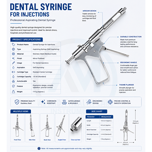Jeringa Dental Manual de Acero Inoxidable de Primera Calidad Al Mida Healthcare, Certificación CE Clase II, Fácil Agarre para Inyecciones Orales - Product Image 6