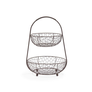 Two Tier Metal <b>Wire</b> <b>Storage</b> <b>Basket</b> With Handle Modern Fruit Holder Circle Shape Kitchen Organizer - Product Image 3