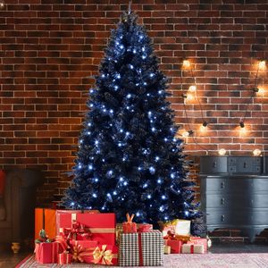Sapin de Noël artificiel noir pré-éclairé de 2,4 m avec 150 lumières et 666 pointes pour la décoration d'Halloween et des fêtes - Product Image 6