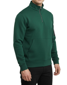 Men's Green <b>Quarter</b> <b>Zip</b> <b>Sweatshirt</b> Regular Fit Fleece Solid Color Stand Collar Pocket Casual Autumn Knitted 100% Cotton 2026 - Product Image 1