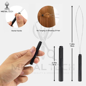 Removable Wire Loop Hair Extension Looper Tool Micro Beads <b>Threader</b> Pulling Hook Handle Set Feather Extension Hairdressing - Product Image 4