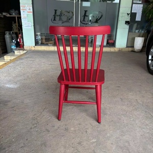 Modern Red Wood Restaurant Chair <b>Spindle</b> Back Design Durable Contemporary Dining Furniture Commercial Use - Product Image 6