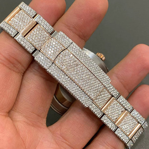 Montre de luxe pour homme, style antique, cadran arabe, entièrement pavée de diamants, en acier inoxydable, mouvement quartz Seiko, verre saphir - Product Image 5