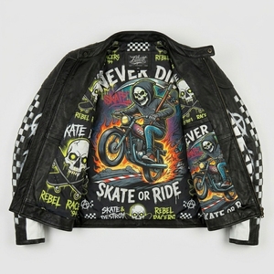 Veste en cuir graphique Skate Destroy Punk Anarchy, style Grim Reaper Graffiti Streetwear Biker Racer, vente en gros - Product Image 5