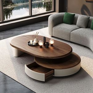 Table basse en teck de luxe avec tiroir de rangement, mobilier de salon contemporain en bois massif, Indonésie - Product Image 1