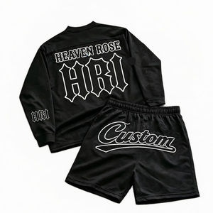 Custom OEM Mesh Long Sleeve Jersey & Shorts Set Oversized Streetwear <b>Athletic</b> Tracksuit Back Graphic Print Wholesale - Product Image 1
