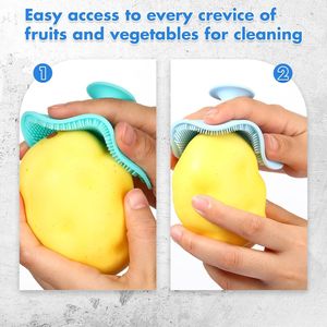 2 Pcs Reusable Silicone <b>Vegetable</b> <b>Brush</b> and Potato Scrubber Non-Slip Grip Kitchen Food Cleaning Tools - Product Image 2
