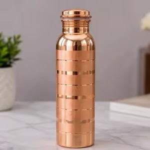 Copper Water Bottle Hexagon Hammered Pattern Portable Travel <b>Drinkware</b> Modern Design With Lid - Product Image 6