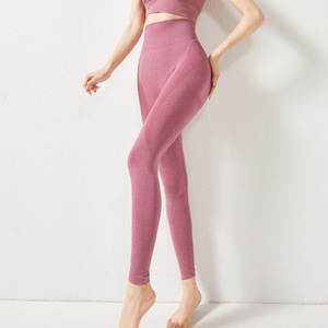 Leggings de yoga taille haute couleur unie sans couture pour femme, longueur intégrale, en Spandex et Nylon, avec taille élastique, pour le sport - Product Image 4