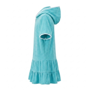 Vestido de Playa Personalizado para Niñas con Capucha, 100% Poliéster, Bonito, de Manga Corta, con Cremallera Frontal y Dobladillo con Volantes, para Piscina, con Logotipo, Proveedor - Product Image 3