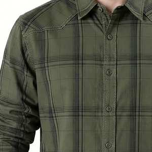 Chemise en flanelle 100% coton pour homme, manches longues, motif à carreaux, décontractée, boutons en corne, respirante, écologique, OEM ODM - Product Image 3