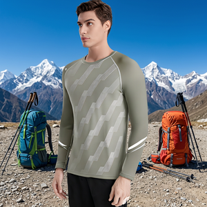 Men's Olive Green <b>Geometric</b> Print Full Sleeve Stand Collar Eco-Friendly Breathable Quick Dry Sports <b>Shirt</b> Regular Autumn Winter - Product Image 6