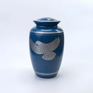 Urne funéraire élégante de style américain Target World, bleu profond, forme de vase, finition métallique mate, gravure d'aigle argenté, 200 cm³ - Product Image 2
