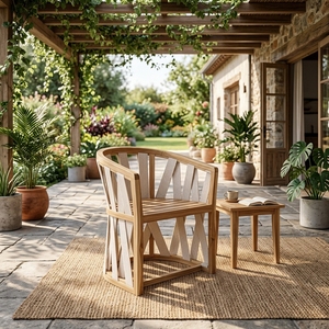 Chaise de salle à manger d'extérieur moderne en teck massif avec tressage en corde sans coussins pour salon par KAG Furniture - Product Image 6