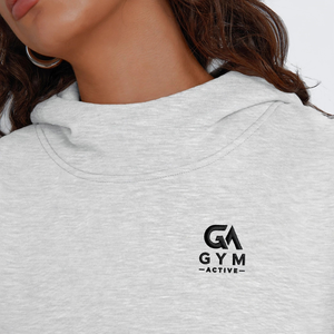 Sweat-shirt à capuche court pour femme GYM ACTIVE, gris, manches unies, sweat-shirt à capuche en molleton décontracté avec logo imprimé sur le devant - Product Image 5