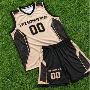 Ensemble de maillot et short de basket-ball personnalisé beige et noir, sublimation, sur mesure, impression personnalisée pour les équipes, numéros des joueurs - Product Image 1