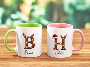 Mug à café en céramique personnalisé avec monogramme de Noël, tasse en porcelaine fine avec nom et initiale, cadeau pour la maison et le bureau - Product Image 6