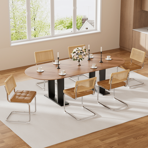 Set di 4 Sedie da Pranzo Moderne Stile Mid-Century Breu in Rattan Naturale con Schienale in Legno Massello per Cucina, Soggiorno e Sala da Pranzo - Product Image 3