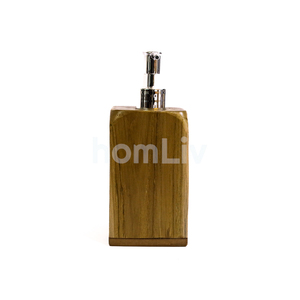 Round Teak Wood Sustainable Grain Soap Dispenser Bottle Manual Liquid Soap <b>Pump</b> Conditioner Container Desktop for Hotel Bathroom - Product Image 3
