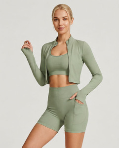 Women <b>Workout</b> 3 Piece Activewear Sport Bra Training <b>Jacket</b> Compression Shorts 3 Piece Set Women's Gym Fitness Comfortable 3 Pcs - Product Image 3