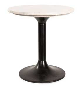 Round <b>Marble</b> Coffee <b>Table</b> Pedestal <b>Side</b> <b>Table</b> <b>White</b> Stone Black Metal Base Living Room - Product Image 1