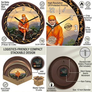 Horloge murale personnalisée avec impression numérique photo Shirdi Sai Baba - Cadeau spirituel pour la décoration de la maison, fête des mères et remise de diplôme - Product Image 3