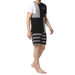 Hot Selling Men's Cotton Patchwork T-Shirt <b>Set</b> Color Blocking Crew Neck Casual Summer Shorts Breathable <b>Knitted</b> Style Bulk Order - Product Image 6