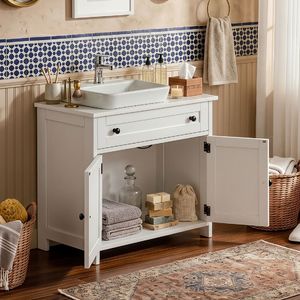 Mobiletto da bagno in PVC con 1 cassetto e 2 ante con chiusura ammortizzata, bianco, 23,62x11,81x23,62 pollici - Product Image 5