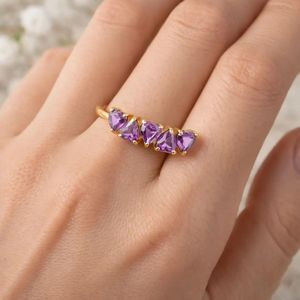 Genuine Amethyst Heart <b>Ring</b> Handmade Sterling <b>Silver</b> Gold Filled Dainty Gemstone <b>Stacking</b> Band Anniversary Gift for Her - Product Image 6