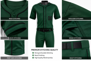 Uniforme de Béisbol Profesional Unisex Verde, Manga Corta, Transpirable, Antibacterial, de Secado Rápido, Tallas Grandes, Nombres de Equipo Personalizables - Product Image 3