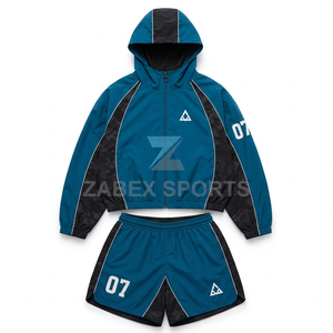 Cropped Hooded Sports <b>Jacket</b> with Shorts <b>Women's</b> Fashion Fitness Wear Two Piece Set Ladies Everyday Comfort Sportswear Set - Product Image 1