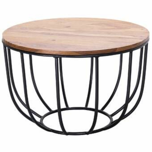 Royal Look Round Shape Metal And Wooden Coffee <b>Table</b> Black & <b>Brown</b> Finished For Home Living Room Decorative Furniture - Product Image 4