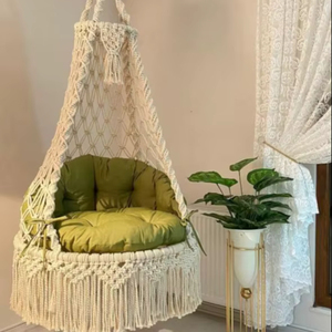 Handmade Macrame <b>Hammock</b> <b>Swing</b> Chair, Boho Decor, Included Cushion - Product Image 1