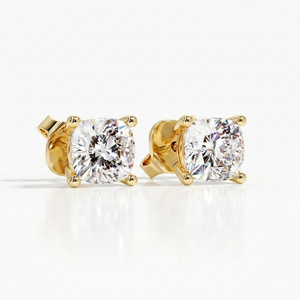 Solitaire 4 Prong <b>Stud</b> <b>Earrings</b> Push Back <b>Studs</b> 18K Pure Gold IGI Certified 2.00ctw Cushion Cut Lab Grown Diamond <b>Fine</b> Jewelry - Product Image 2