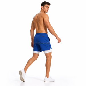 Blank Plain No Logo Double <b>Layer</b> Basketball Shorts Moisture Wicking Fabric Compression Inner Tights Back Zipper Pocket Wear - Product Image 2