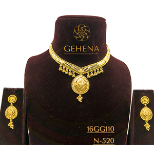 Diseñador 24K chapado en oro étnico indio moda joyería conjunto 5 gramos Collar corto pendiente anillo mujeres elegante compromiso - Product Image 1