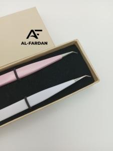 Pinzas para extensión de pestañas de 45 grados, 14 cm, agarre liso y sencillo, punta de fibra de acero inoxidable sólido, pinzas para pestañas de volumen, cajas de cartón. - Product Image 5