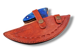 มีดตัดพิซซ่า Nordic Forge Damascus Steel Alaskan Ulu ด้ามไม้ Pakka พร้อมปลอกหนัง รองรับการผลิตแบบ OEM - Product Image 5