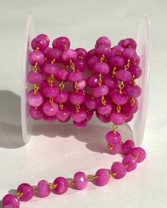 8mm Natural Pink Gemstone Beaded Chain Gold Plated Wire Wrapped Rosary Chain Jewelry Making DIY Supplies - Product Image 4