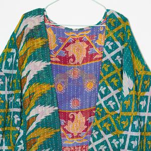 Bata Kantha Reversible Hecha a Mano, Multicolor, Vintage, de Algodón Puro, en Elegante Color Verde Azulado, Chaqueta de Invierno Multicolor - Product Image 2