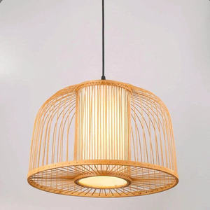 Abat-jour conique en rotin ondulé évasé, fait main, bord festonné, pour suspension de plafond, style bohème, pour salle à manger - Product Image 1