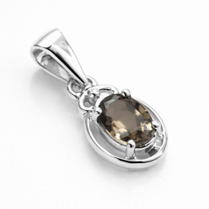 จี้เงินแท้ 925 ประดับควอตซ์สโมคกี้ธรรมชาติ ดีไซน์มินิมอลสำหรับงานแต่งงาน ชุบโรเดียม พลอยสีน้ำตาล - Product Image 2